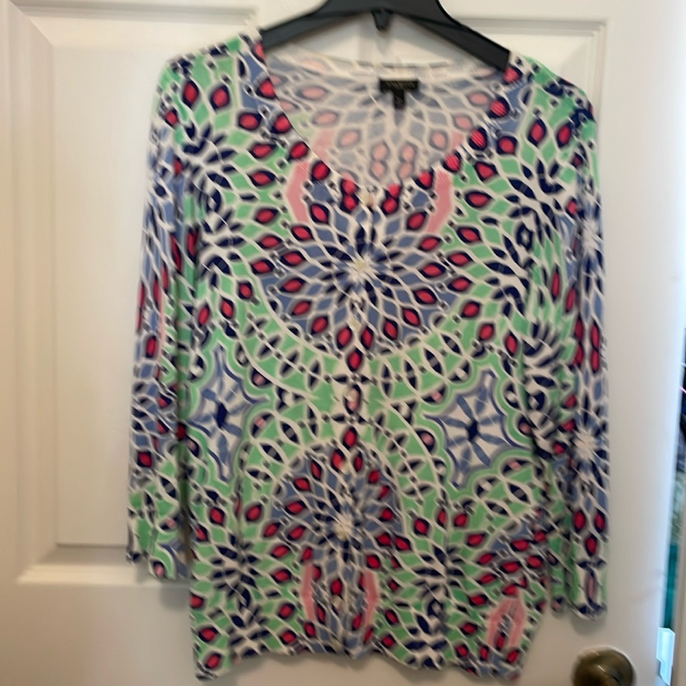Talbots Petites colorful lightweight sweater sz L in pinks, blues & mint green